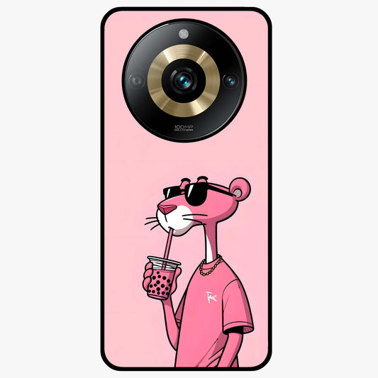 Pink Panther Glass Case showing flat back view with iconic pink panther artwork and glossy glass finish.