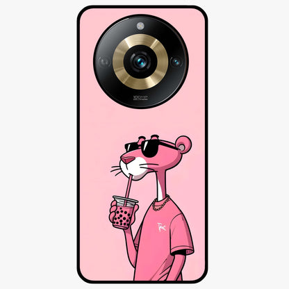 Pink Panther Glass Case showing flat back view with iconic pink panther artwork and glossy glass finish.