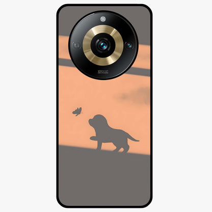 Puppy Shadow Art Glass Case showing flat back view with cute puppy shadow style artwork and glossy glass finish.