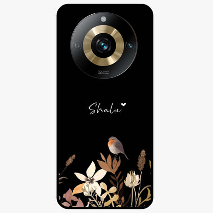 Quiet Garden Tune Custom Name Glass Case showing flat back view with peaceful garden artwork and personalized name design.