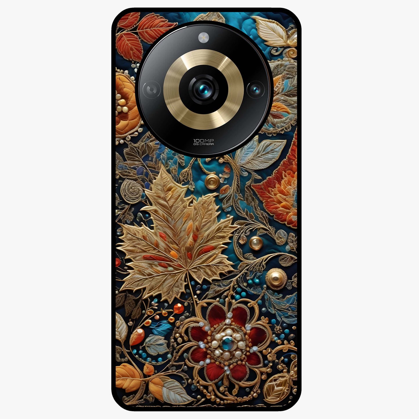 Royal Jewel Garden Glass Case showing flat back view with decorative floral garden artwork and glossy glass finish.