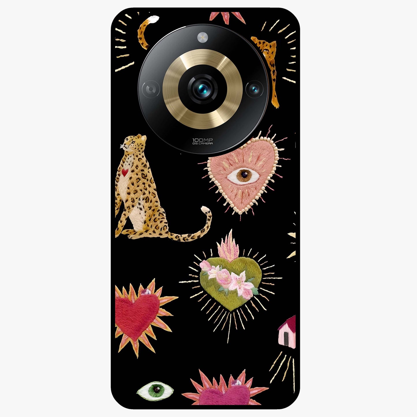 Sacred Jungle Heart Glass Case showing flat back view with jungle inspired heart artwork and glossy glass finish.
