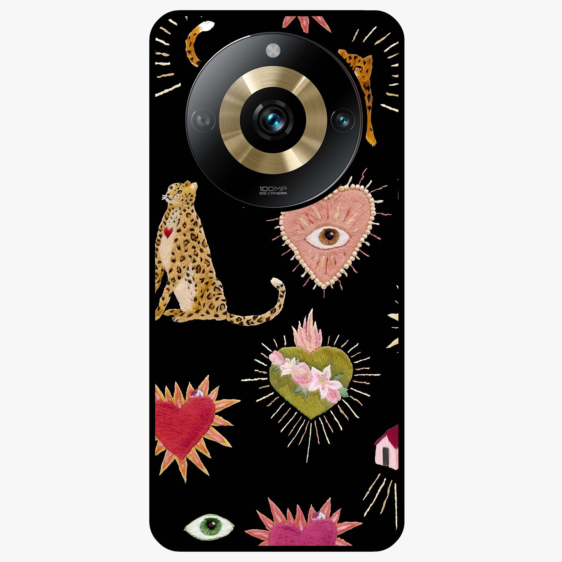 Sacred Jungle Heart Glass Case showing flat back view with jungle inspired heart artwork and glossy glass finish.