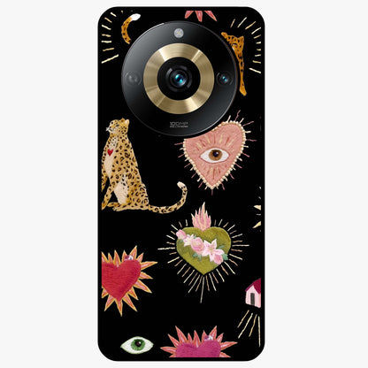 Sacred Jungle Heart Glass Case showing flat back view with jungle inspired heart artwork and glossy glass finish.