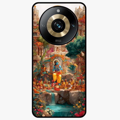 Sacred Sunlight Gods Glass Case showing flat back view with divine sunlight themed artwork and glossy glass finish.