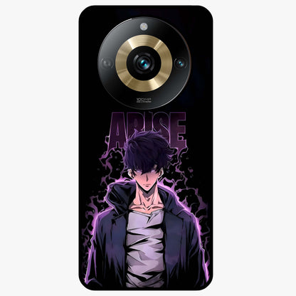 Shadow Monarch Awakening Glass Case showing flat back view with powerful dark monarch themed artwork and glossy glass finish.