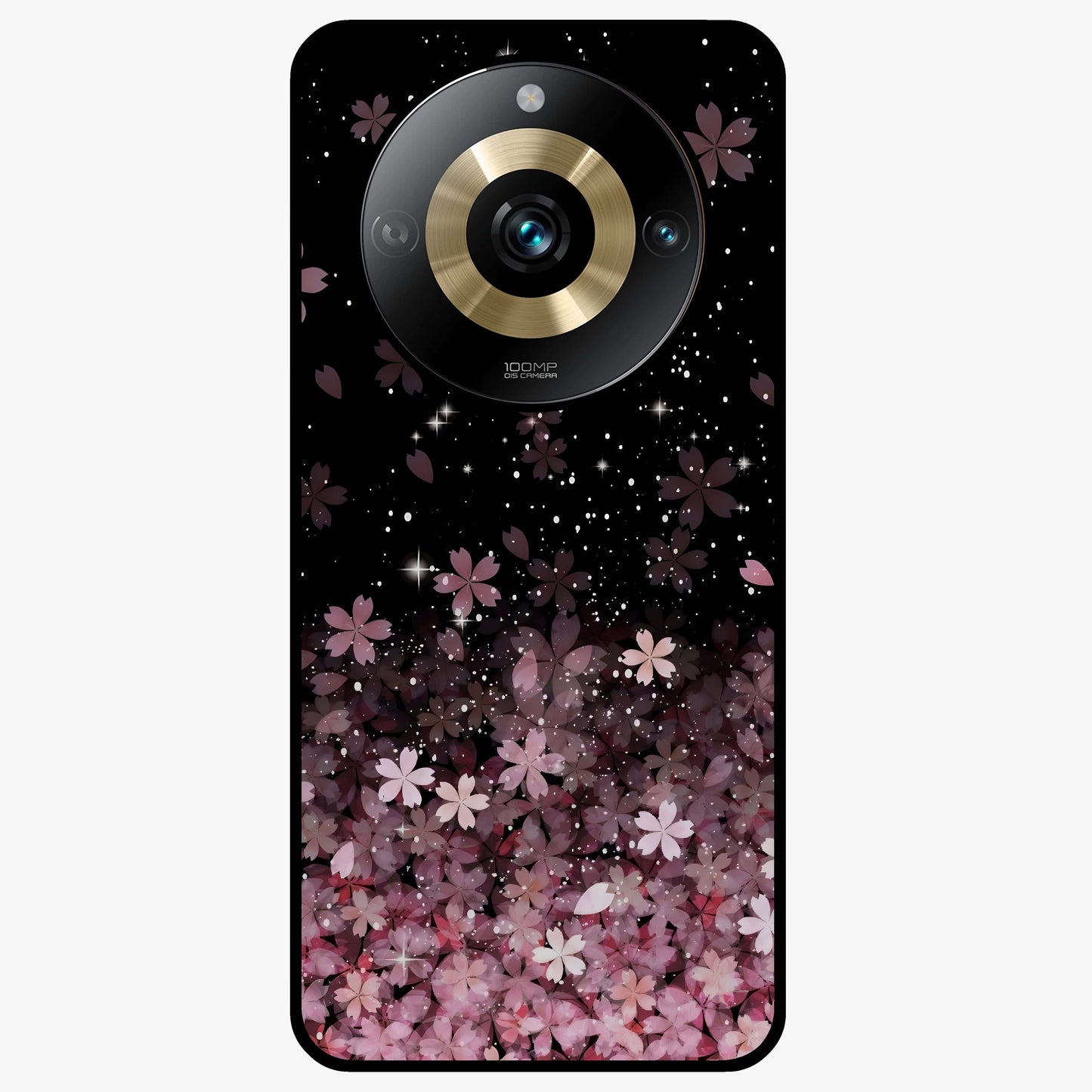 Small Starry Flowers Glass Case showing flat back view with delicate starry floral artwork and glossy glass finish.