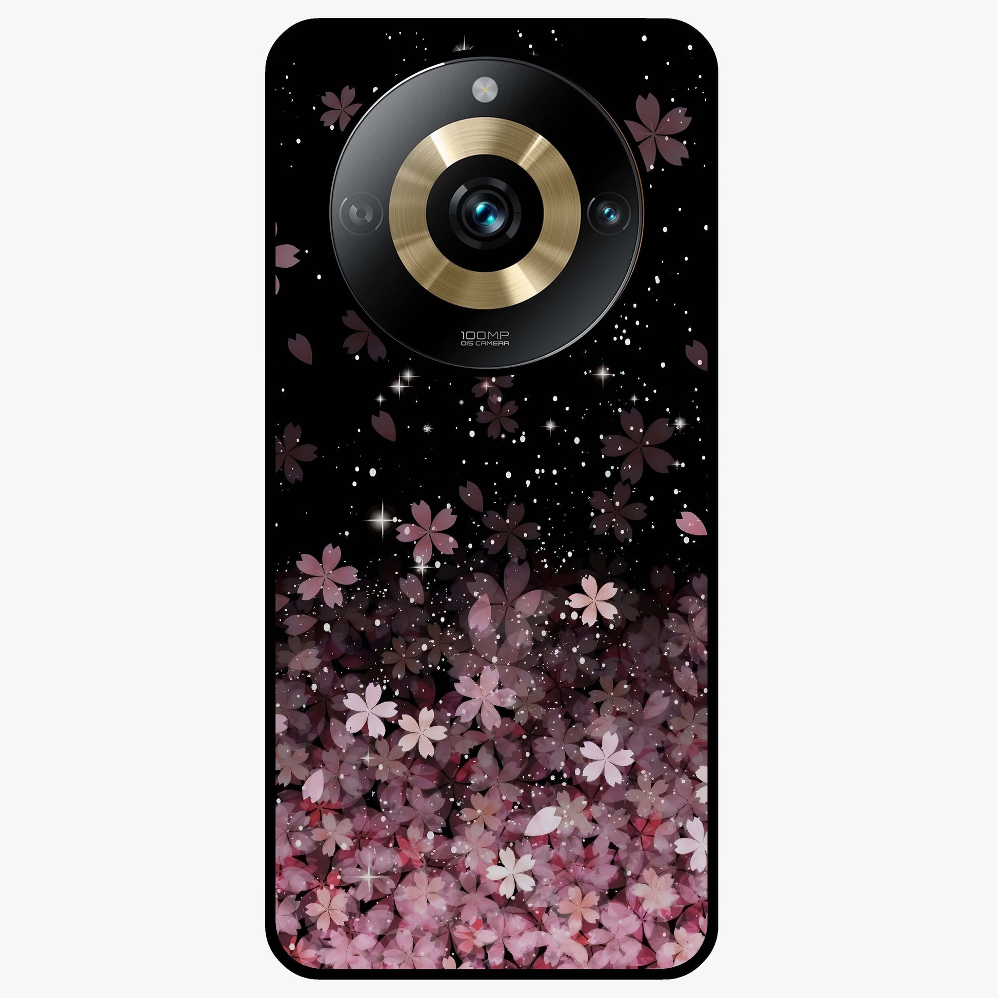 Small Starry Flowers Glass Case showing flat back view with delicate starry floral artwork and glossy glass finish.