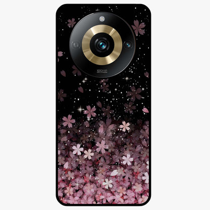 Small Starry Flowers Glass Case showing flat back view with delicate starry floral artwork and glossy glass finish.
