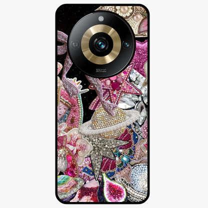 Starlit Jewel Dream Glass Case showing flat back view with sparkling jewel and star themed artwork and glossy glass finish.