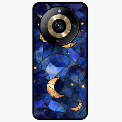 Starlit Sky Tapestry Glass Case showing flat back view with decorative starry sky tapestry artwork and glossy glass finish.