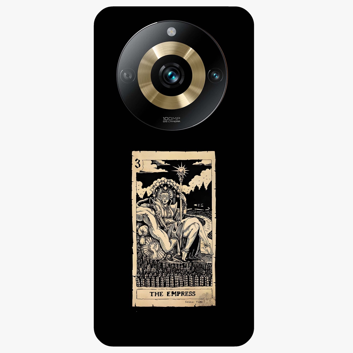 The Empress Glass Case showing flat back view with regal feminine artwork and glossy glass finish.