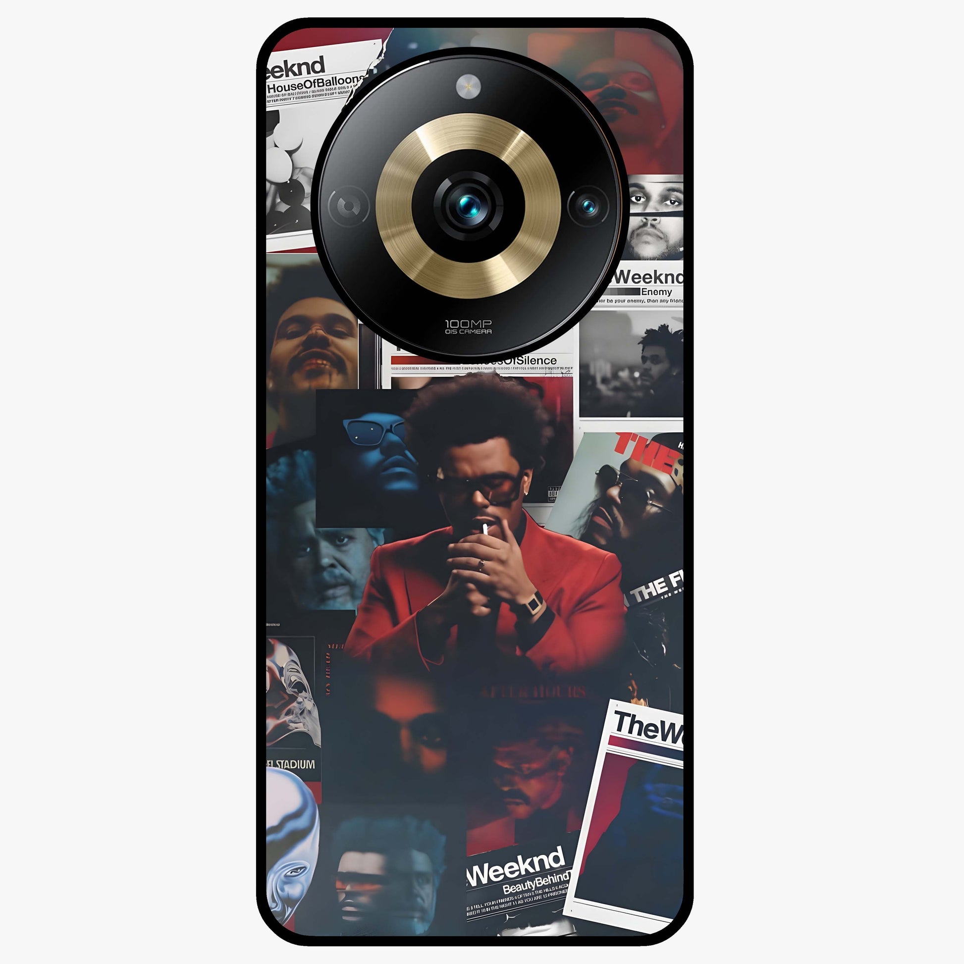 The Weeknd Glass Case showing flat back view with music inspired artistic portrait artwork and glossy glass finish.
