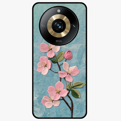 Threaded Blossom Breeze Glass Case showing flat back view with delicate blossom artwork and glossy glass finish.