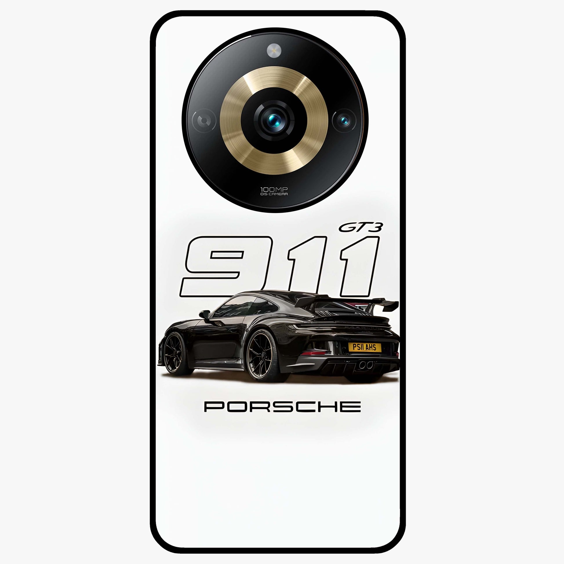 Turbo Legacy Icon Glass Case showing flat back view with iconic sports car inspired artwork and glossy glass finish.