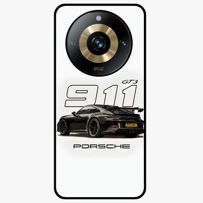 Turbo Legacy Icon Glass Case showing flat back view with iconic sports car inspired artwork and glossy glass finish.