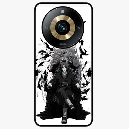 Uchiha Shadow Throne Glass Case showing flat back view with cosmic underwater themed artwork and glossy glass finish.