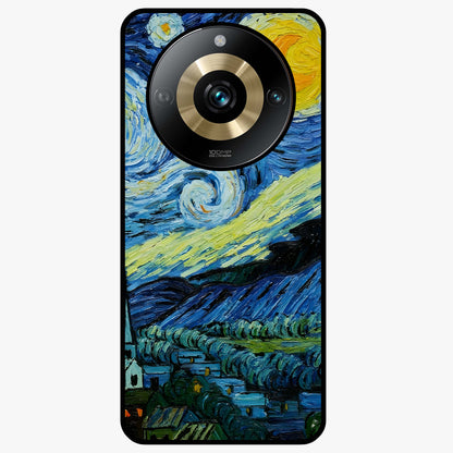 Van Gogh Art Glass Case showing flat back view with classic painterly artwork inspired by Van Gogh style and glossy glass finish.