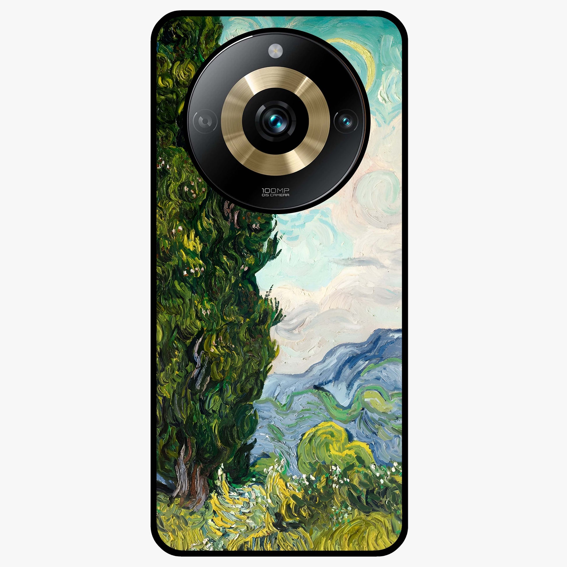 Van Gogh Vintage Art Glass Case showing flat back view with vintage painterly artwork inspired by Van Gogh style and glossy glass finish.
