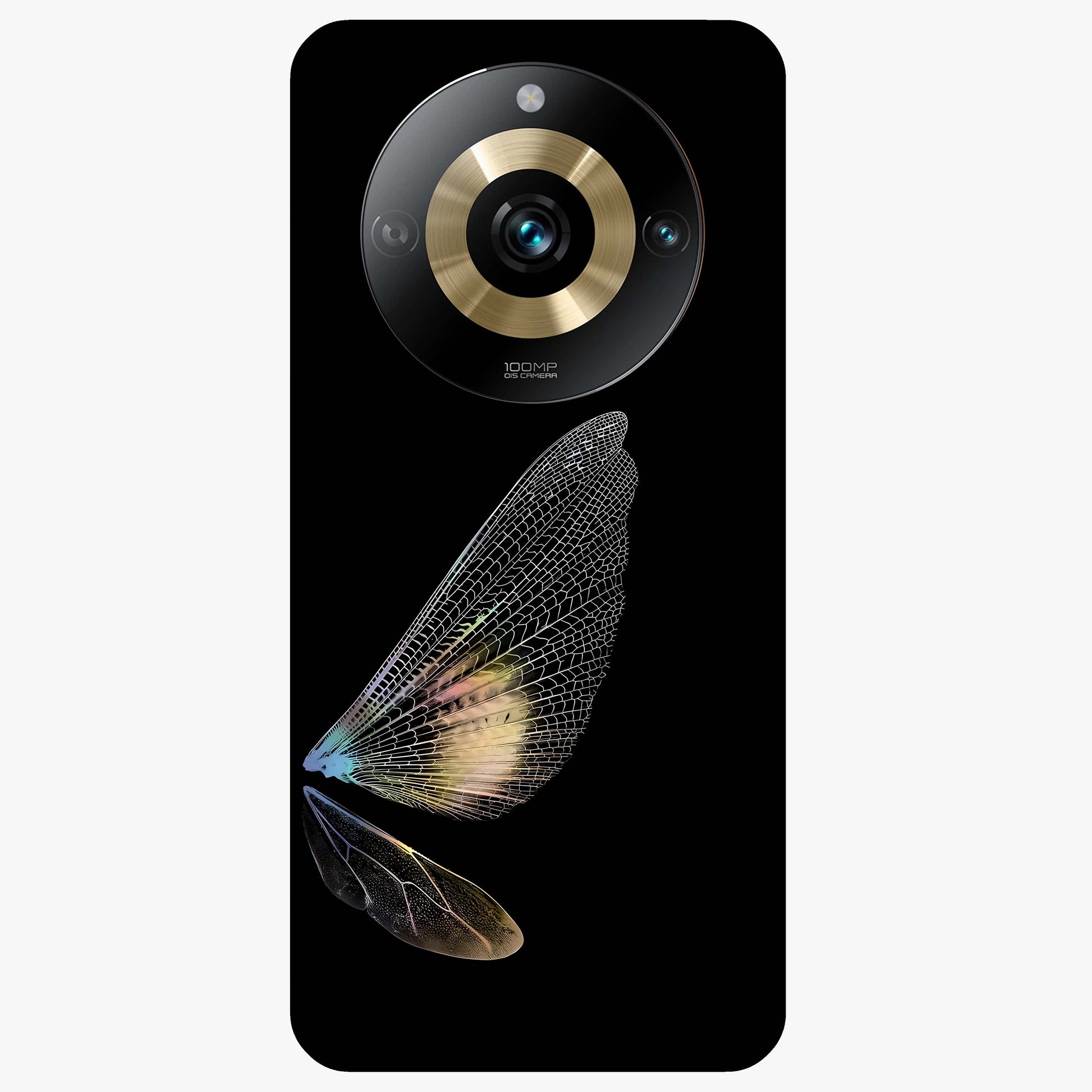 Whispers Of Wings Glass Case showing flat back view with graceful wing inspired artwork and glossy glass finish.