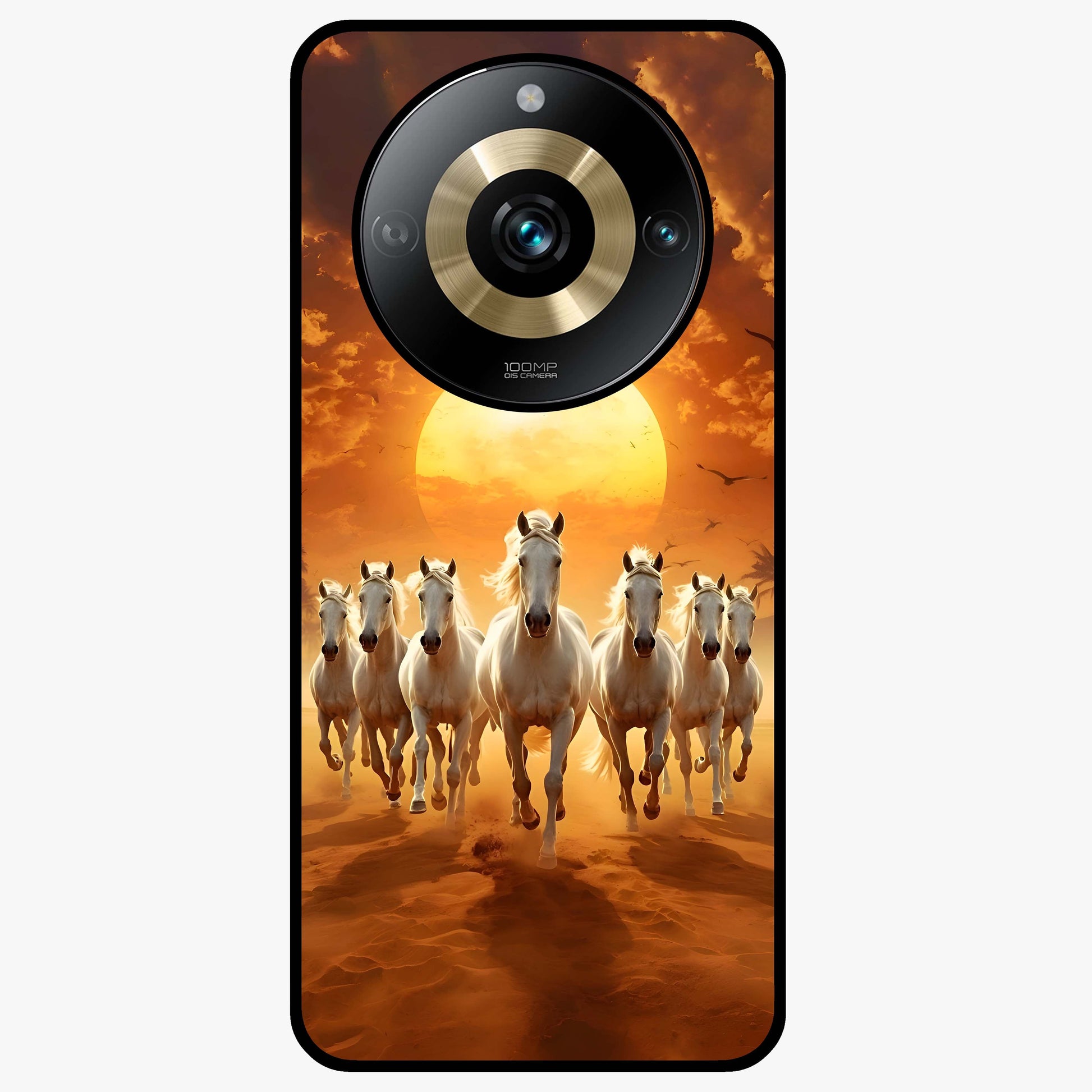 Wild Sunset Majesty Glass Case showing flat back view with majestic sunset landscape artwork and glossy glass finish.