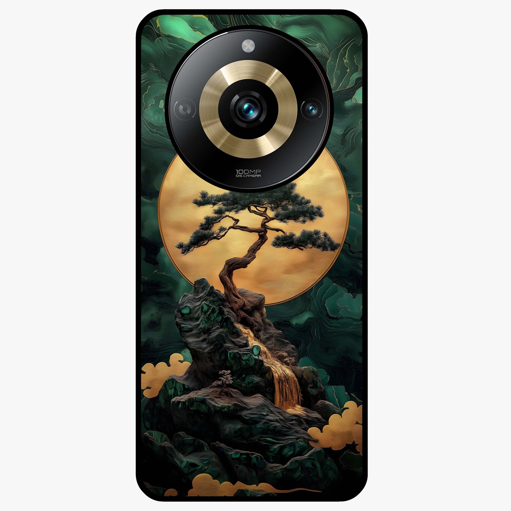 Zen Moon Rise Glass Case showing flat back view with calm moonrise artwork and glossy glass finish.