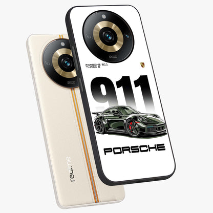 911 Turbo Dominance Glass Case displayed in premium angled mockup highlighting sporty car illustration and sleek glass surface.