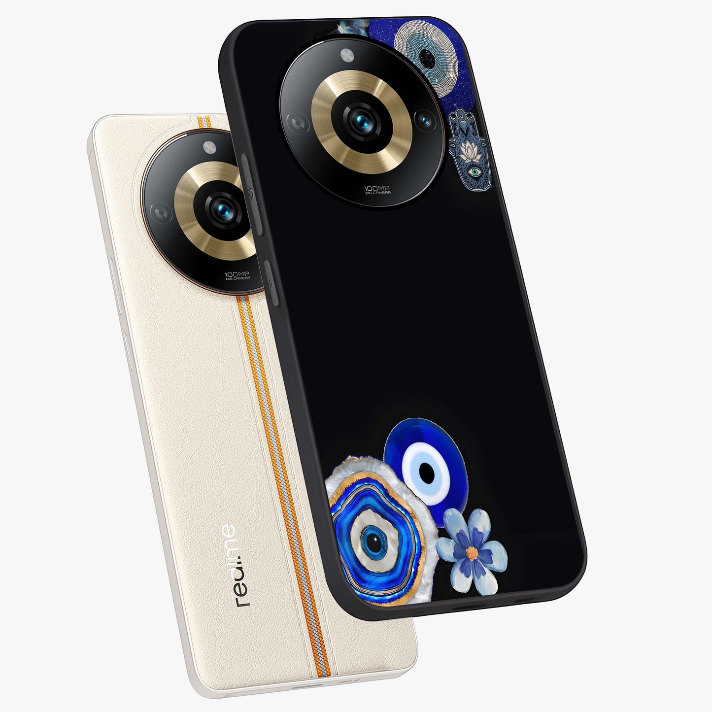 Aesthetic Blue Evil Eye Glass Case displayed in angled mockup highlighting blue evil eye symbol and spiritual aesthetic design.