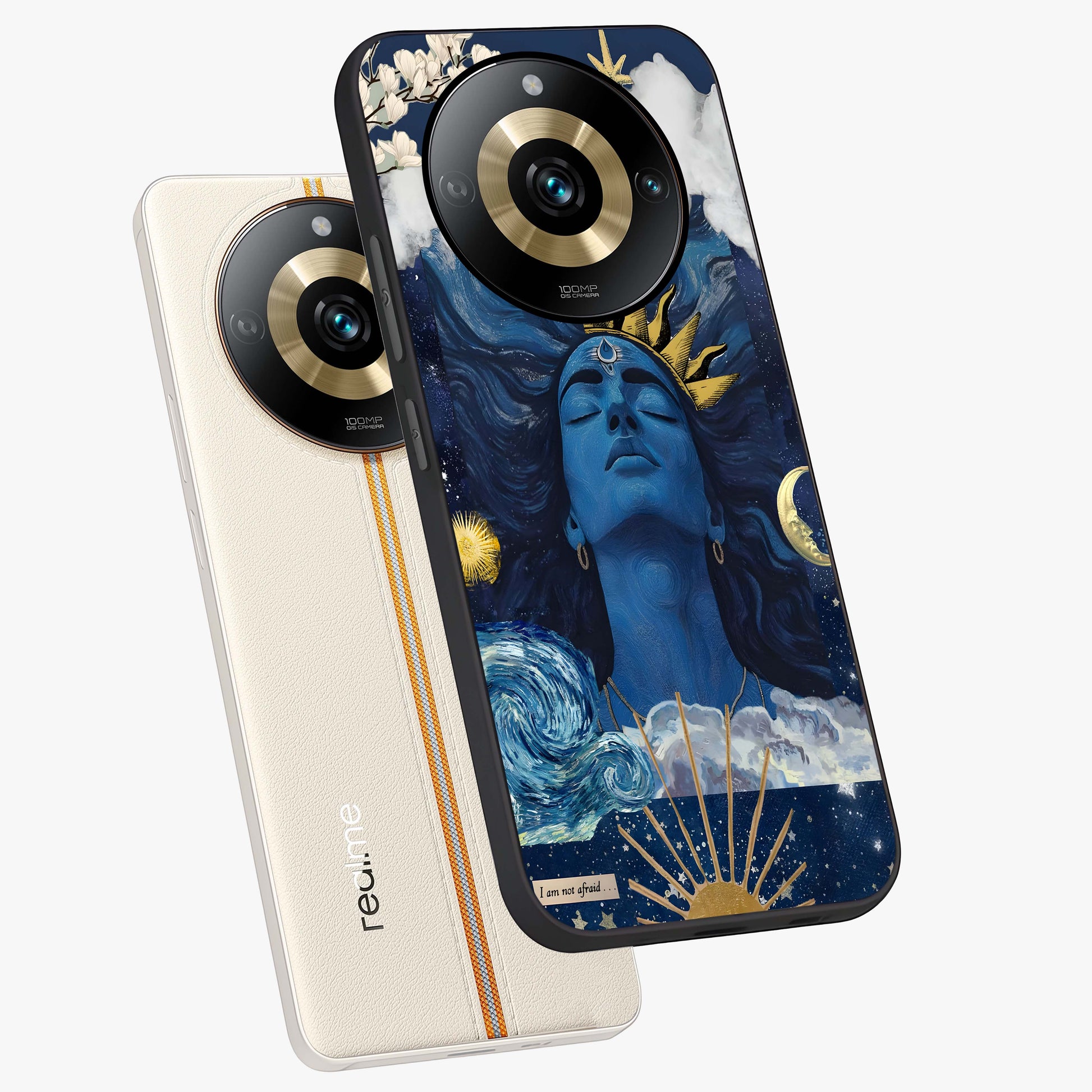 Aesthetic Lord Shiva Glass Case displayed in angled mockup highlighting spiritual Shiva illustration and sacred aesthetic design.