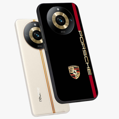 Black Minimal Porsche Glass Case displayed in angled mockup highlighting modern minimal car illustration and clean aesthetic design.