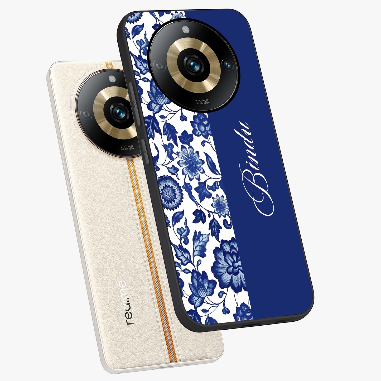 Blue Vintage Floral Pattern Glass Case displayed in angled mockup highlighting subtle bloom pattern with aesthetic pastel design.
