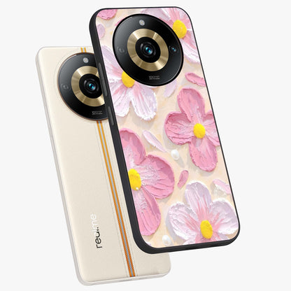 Blush Bloom Texture Glass Case displayed in angled mockup highlighting subtle bloom pattern with aesthetic pastel design.