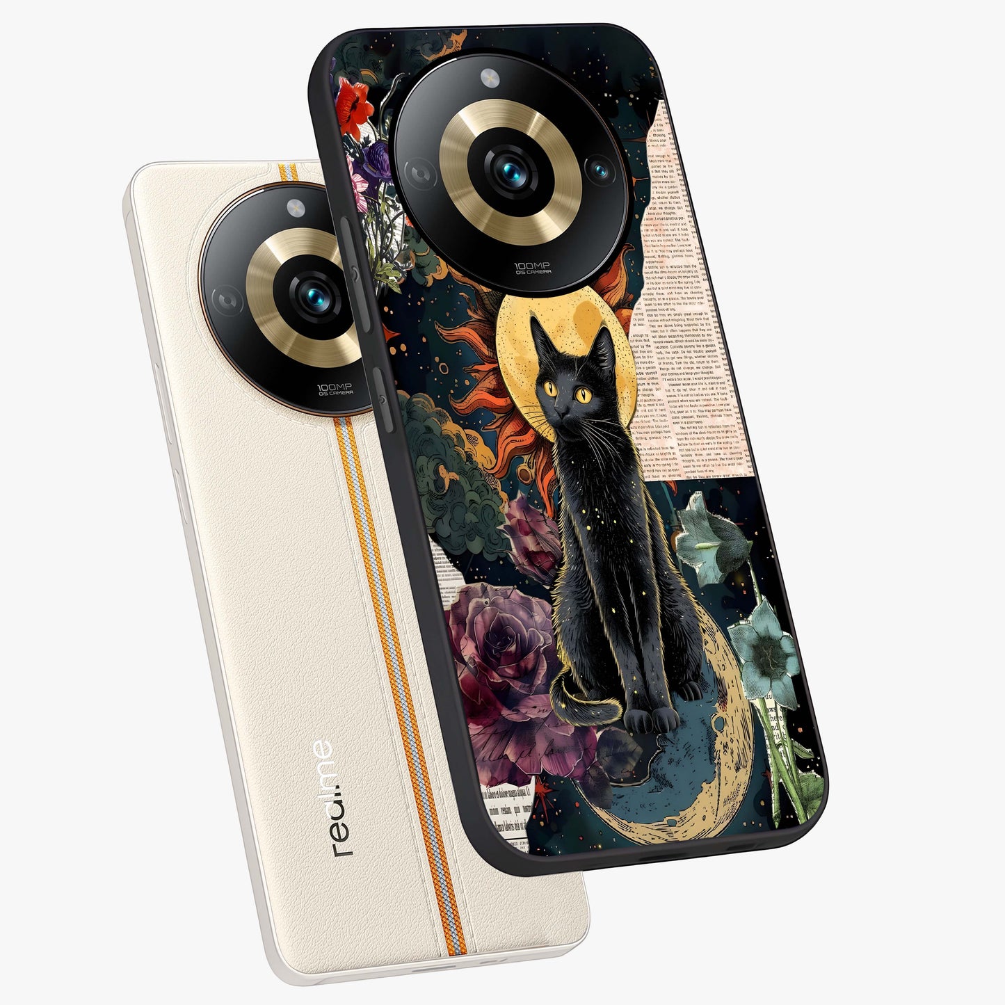 Celestial Black Cat Glass Case displayed in angled mockup highlighting cosmic black cat design with celestial aesthetic.