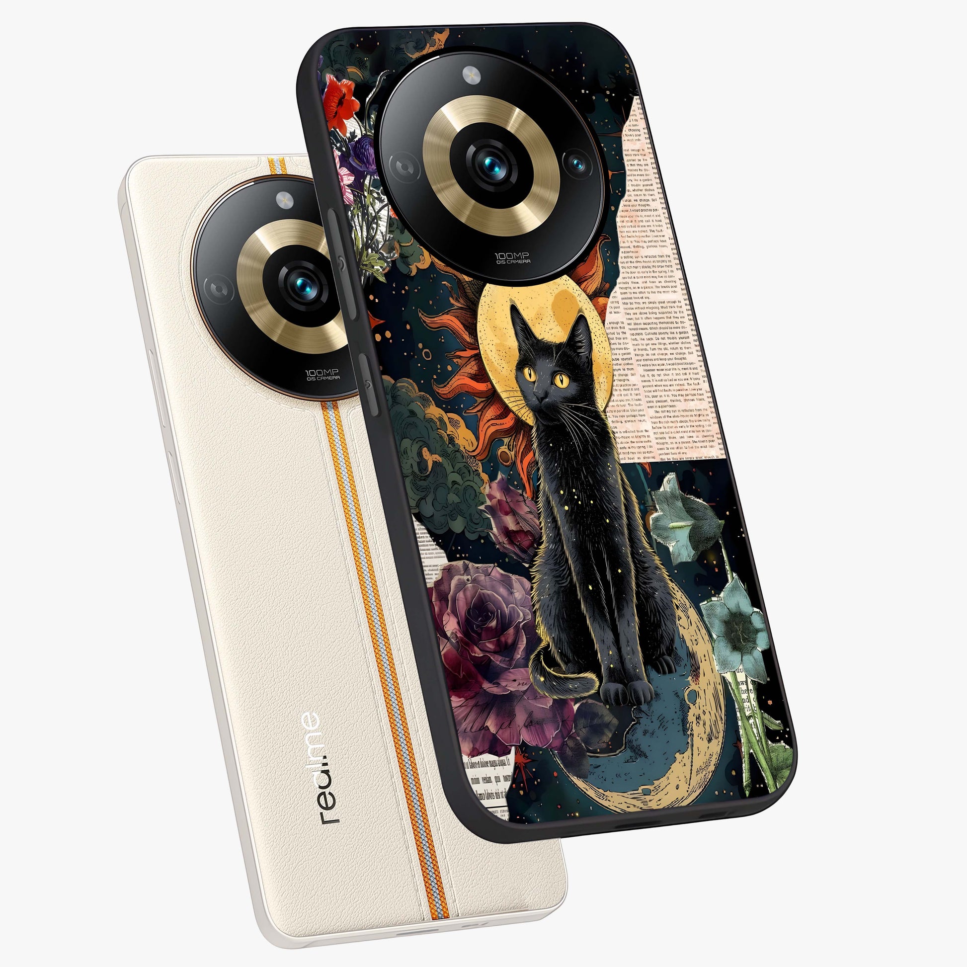 Celestial Black Cat Glass Case displayed in angled mockup highlighting cosmic black cat design with celestial aesthetic.
