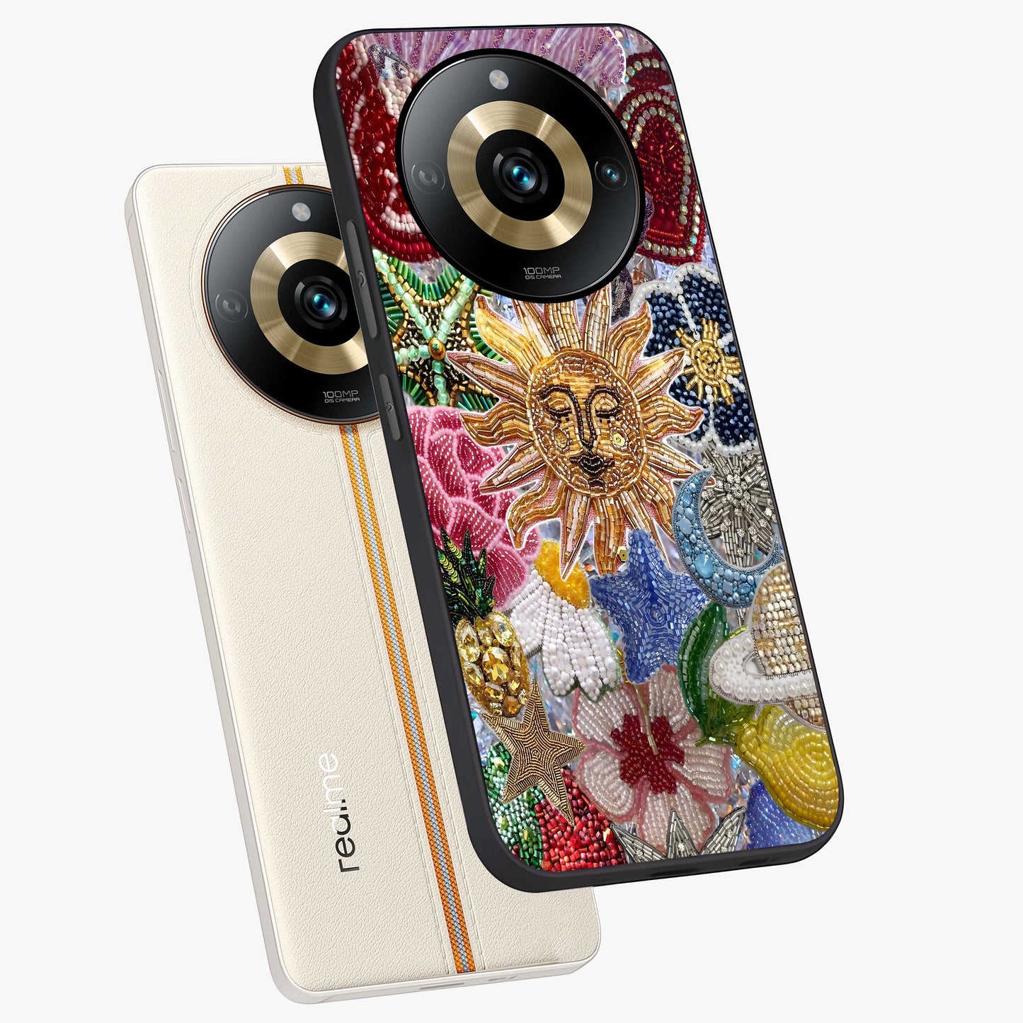 Celestial Floral and Playful Glass Case displayed in angled mockup highlighting playful floral design with dreamy celestial elements.