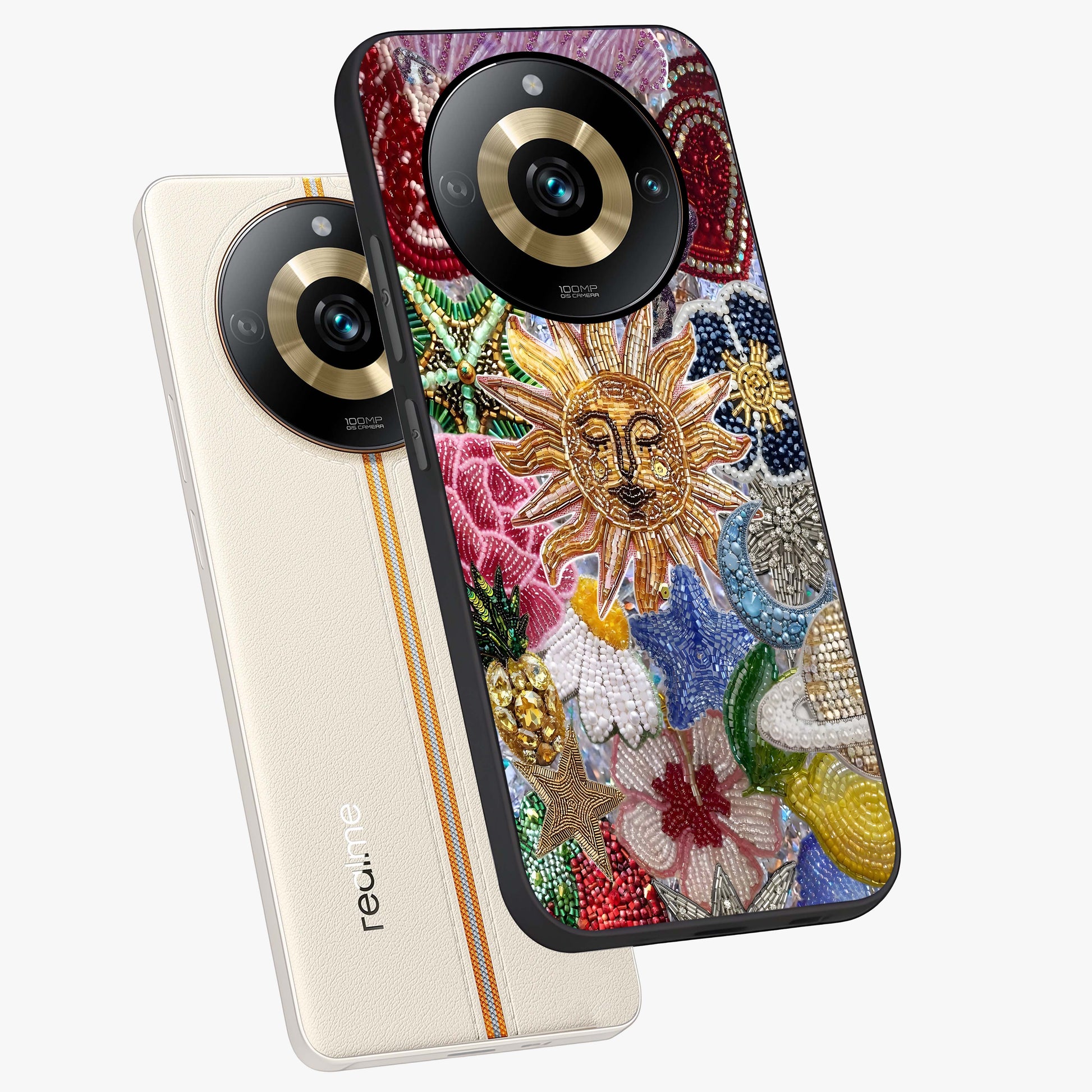 Celestial Floral and Playful Glass Case displayed in angled mockup highlighting playful floral design with dreamy celestial elements.