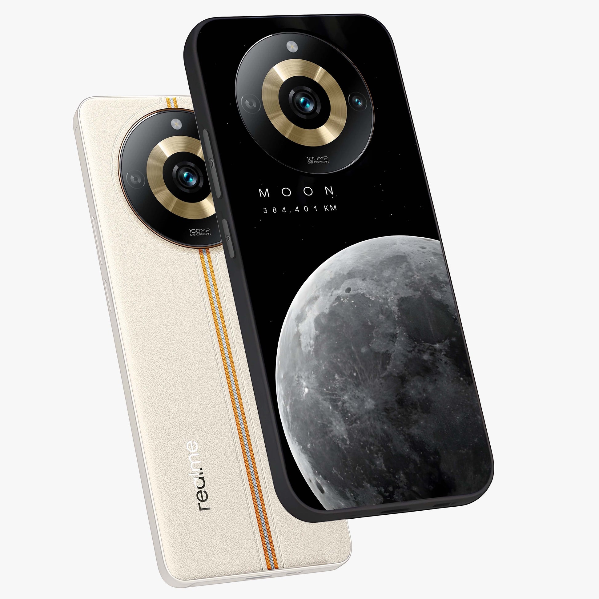 Cosmic Moon Glow Glass Case displayed in angled mockup highlighting celestial moon design with cosmic aesthetic theme.