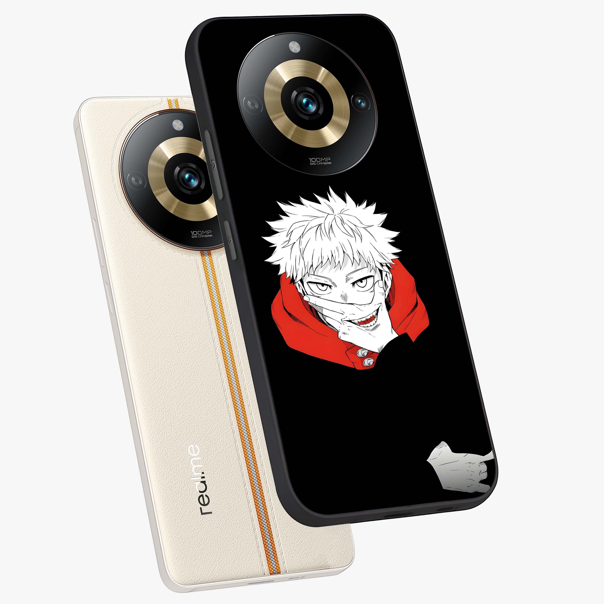 Crimson Chaos Smile Glass Case displayed in angled mockup highlighting edgy crimson smile design with graphic aesthetic.