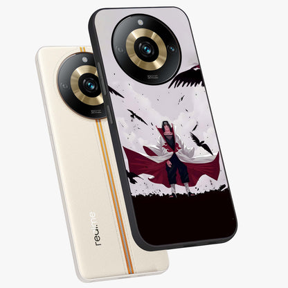 Crimson Crow Ascension Glass Case displayed in angled mockup highlighting powerful crow illustration with dark crimson aesthetic.