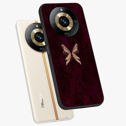 Crimson Fade Butterfly Glass Case displayed in angled mockup highlighting elegant butterfly design with crimson gradient aesthetic.