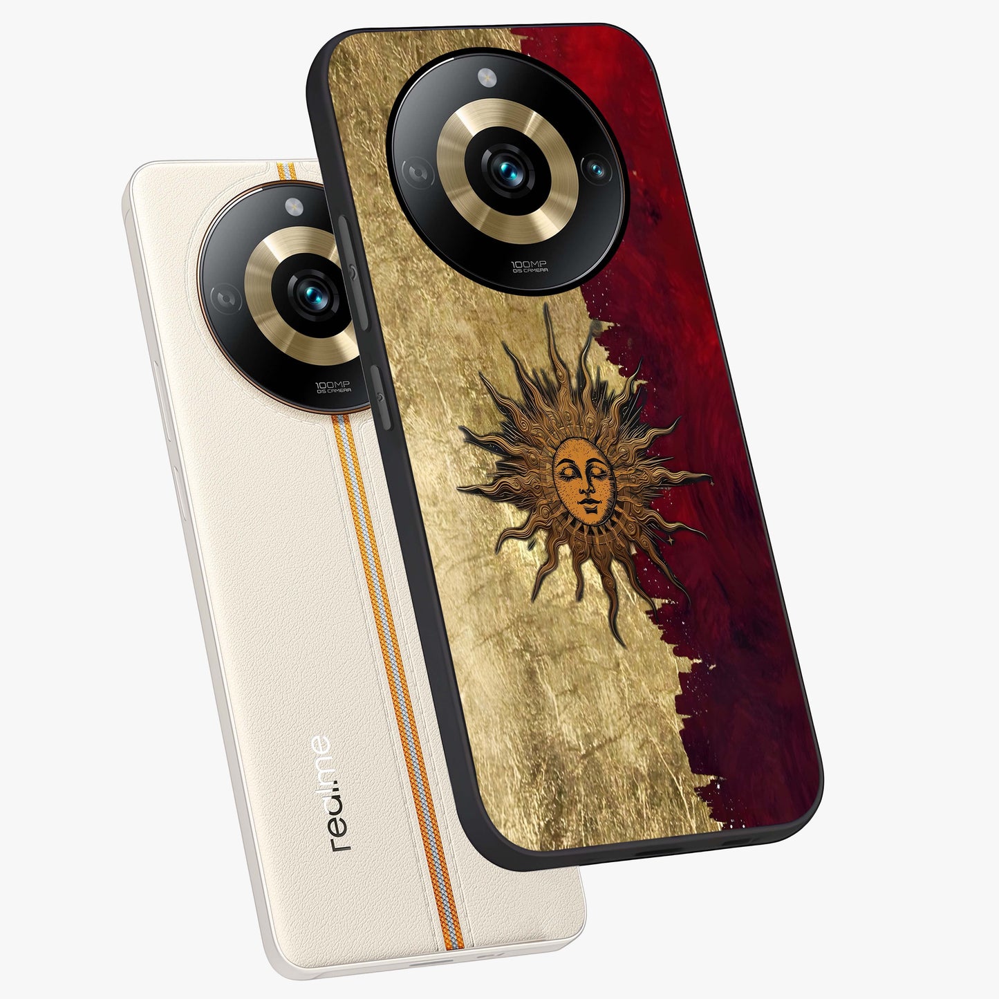 Crimson Sun Majesty Glass Case displayed in angled mockup highlighting majestic crimson sun design with bold aesthetic style.