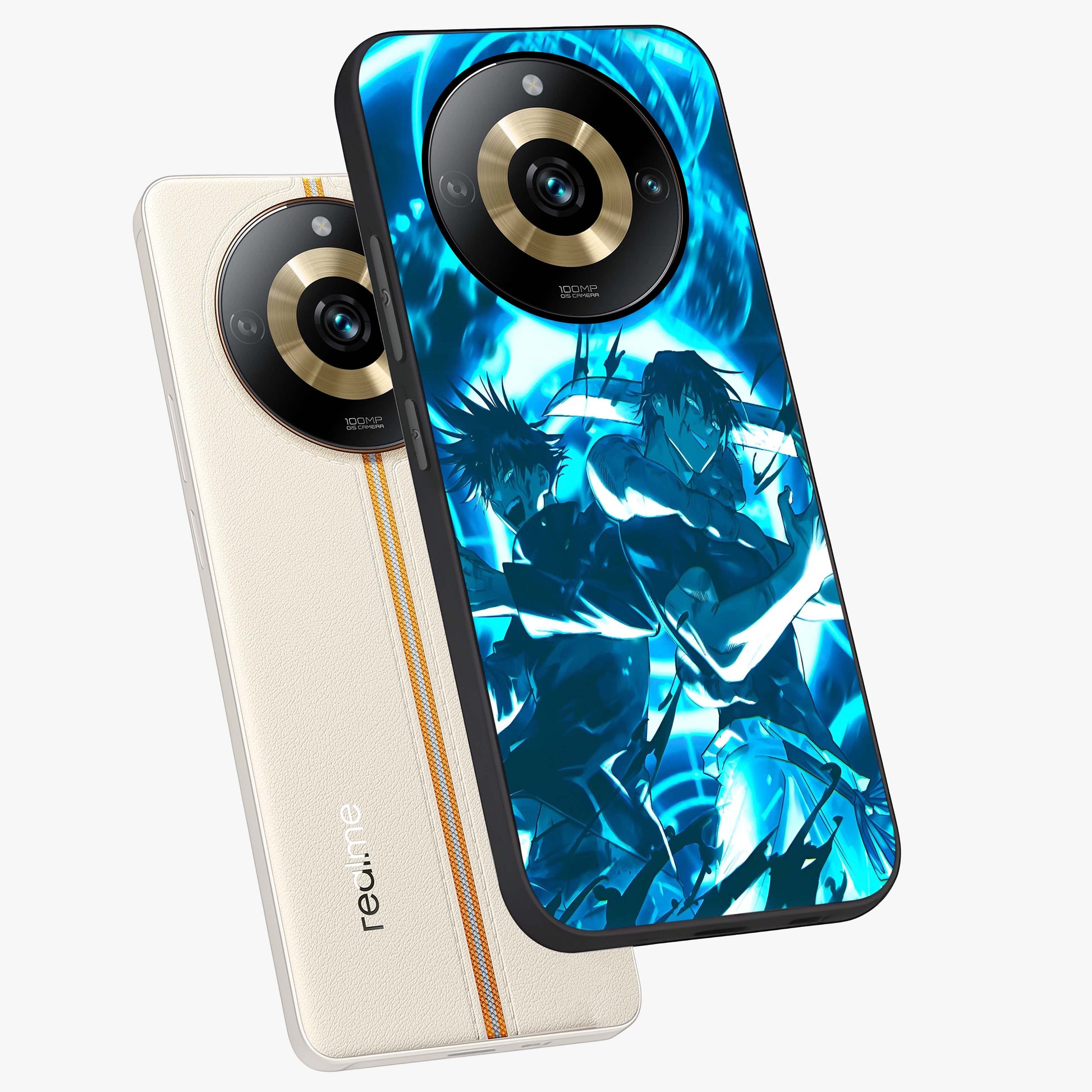 Cursed Energy Clash Glass Case displayed in angled mockup highlighting powerful battle inspired graphic with anime style aesthetic.
