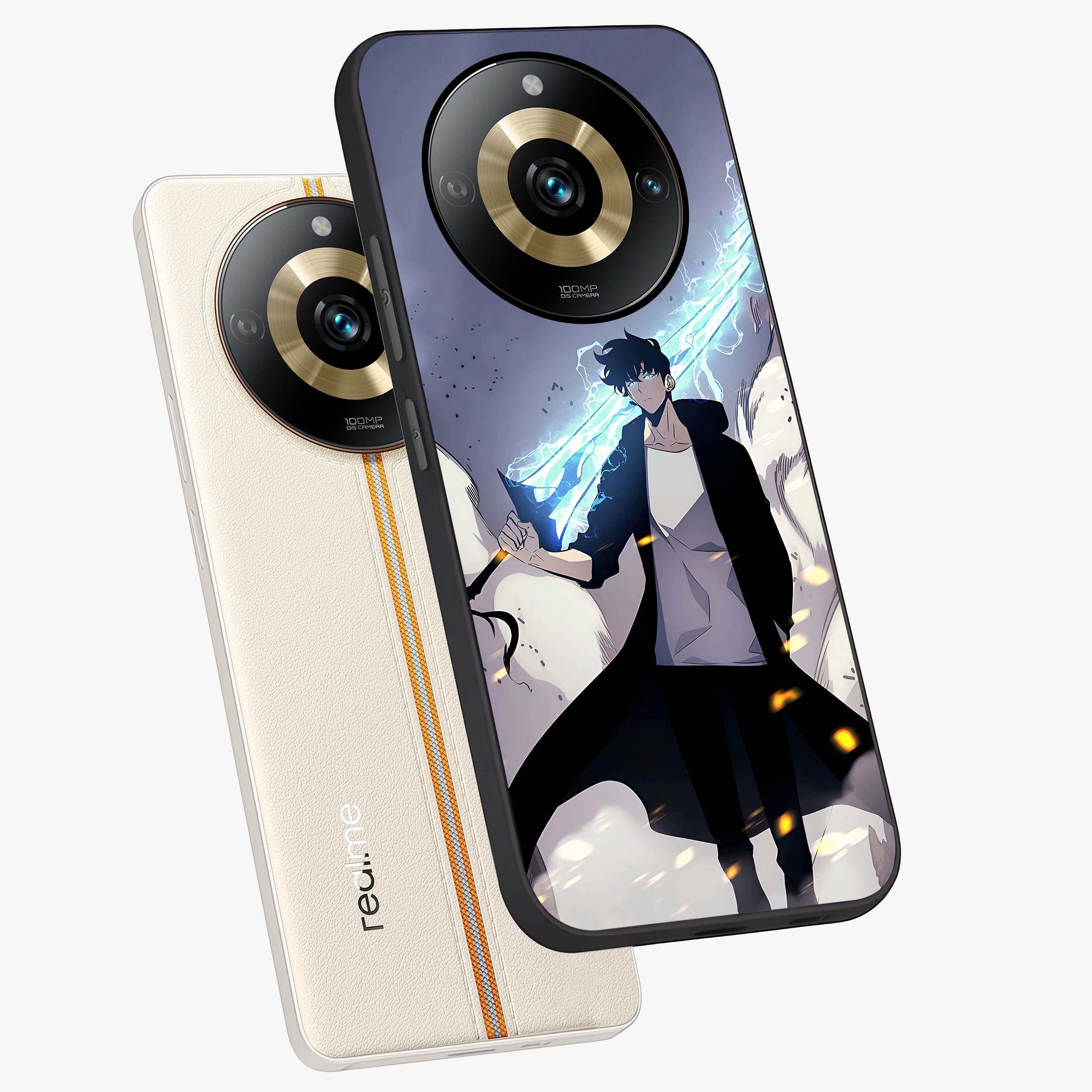 Dark Lightning Anime Warrior Glass Case displayed in angled mockup highlighting powerful lightning themed anime illustration.