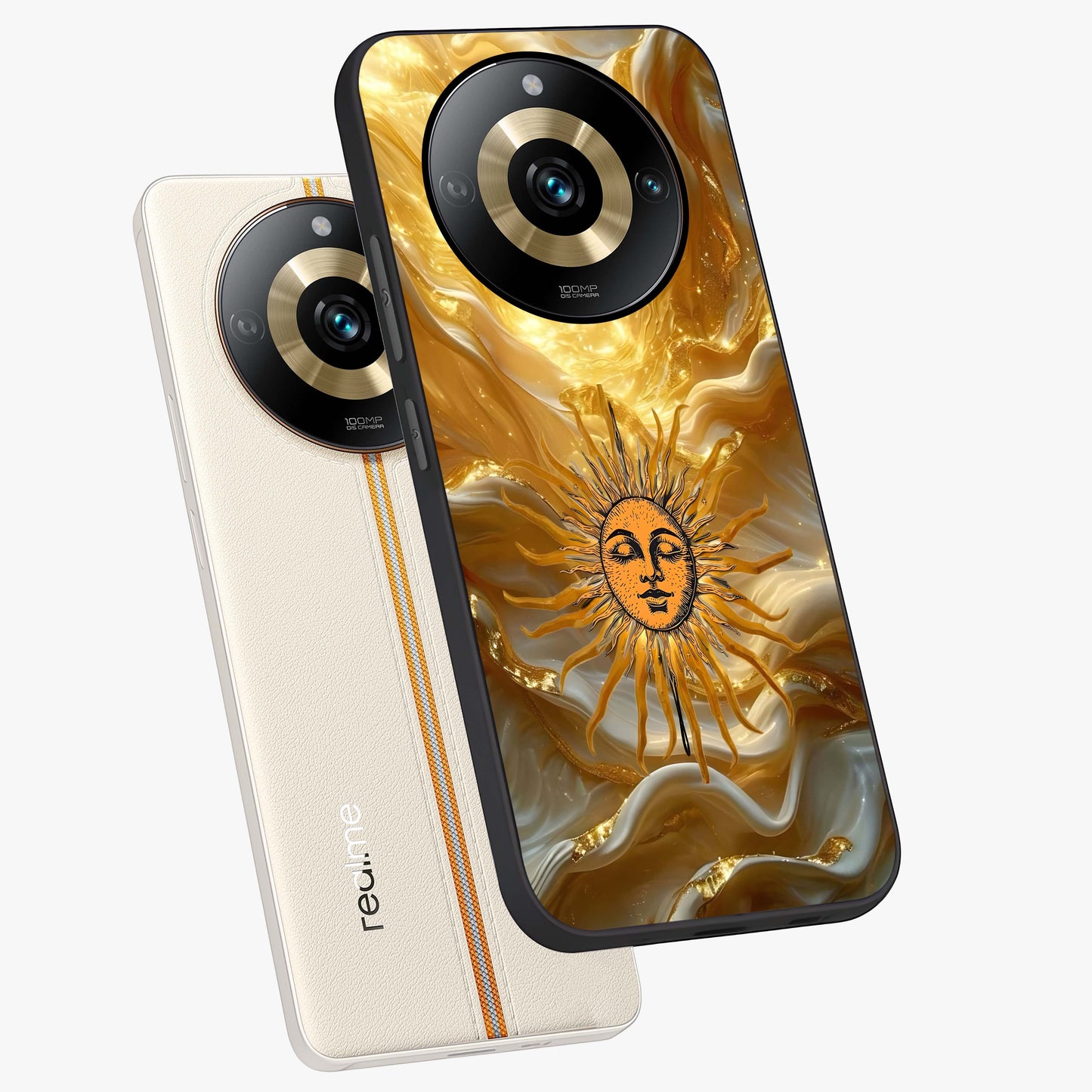Eternal Golden Glow Glass Case displayed in angled mockup highlighting glowing golden aesthetic design with elegant style.