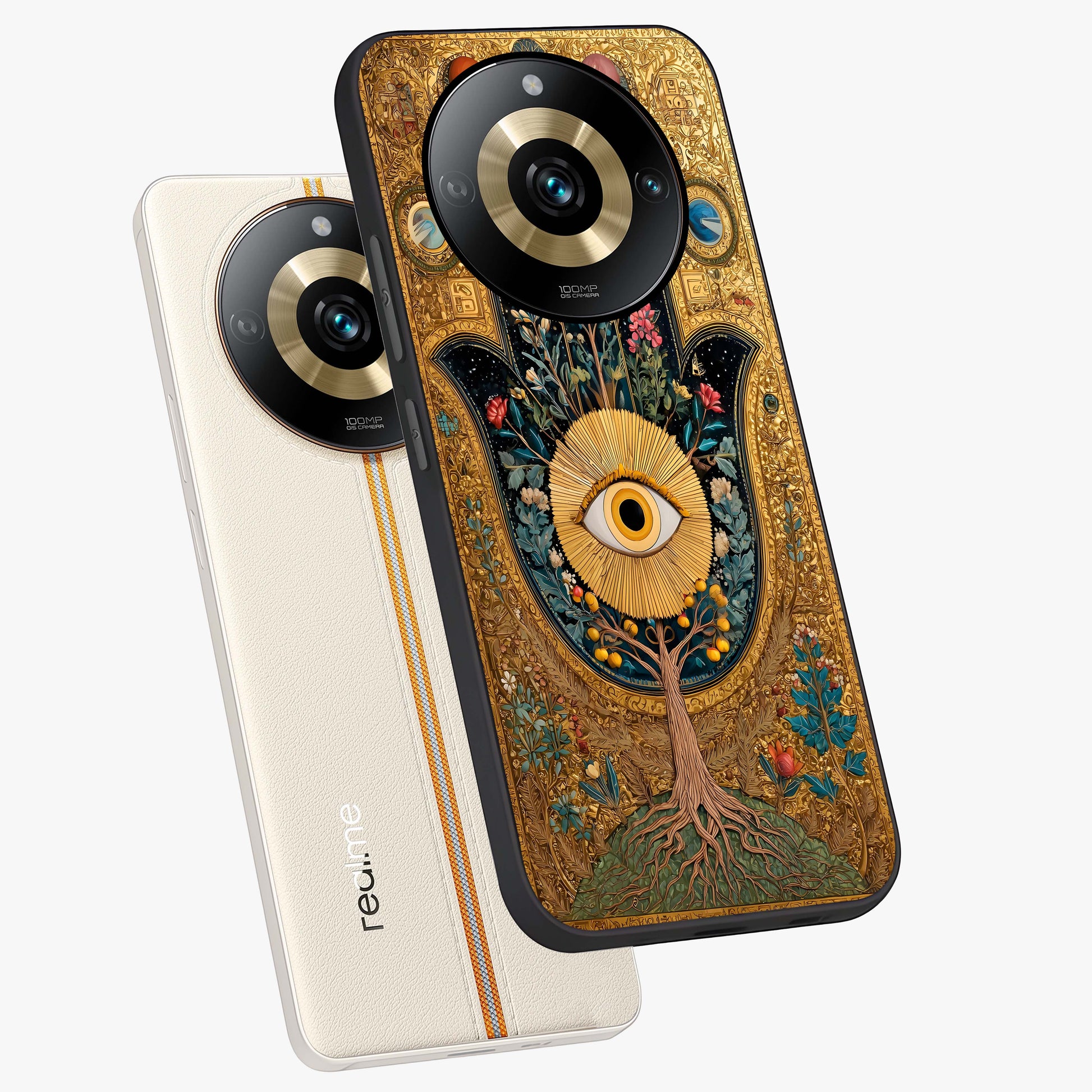 Ethereal Evil Eye Glass Case displayed in angled mockup highlighting protective evil eye symbol with spiritual aesthetic design.