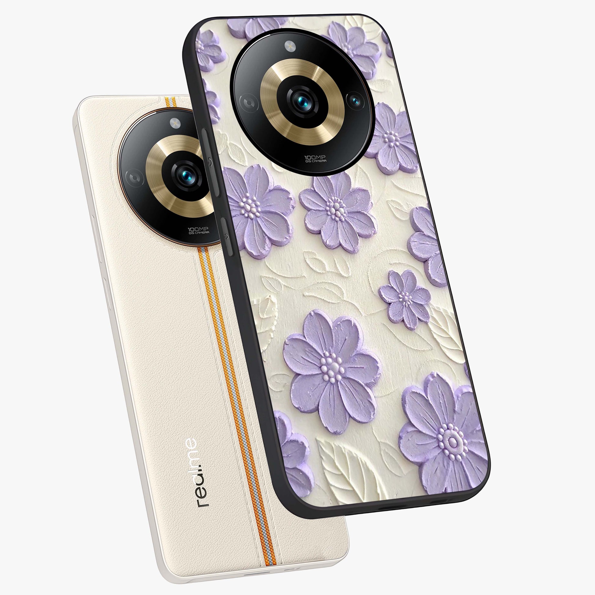 Floral Wall Art With Purple Flowers Glass Case displayed in angled mockup highlighting vibrant purple floral illustration with artistic aesthetic.