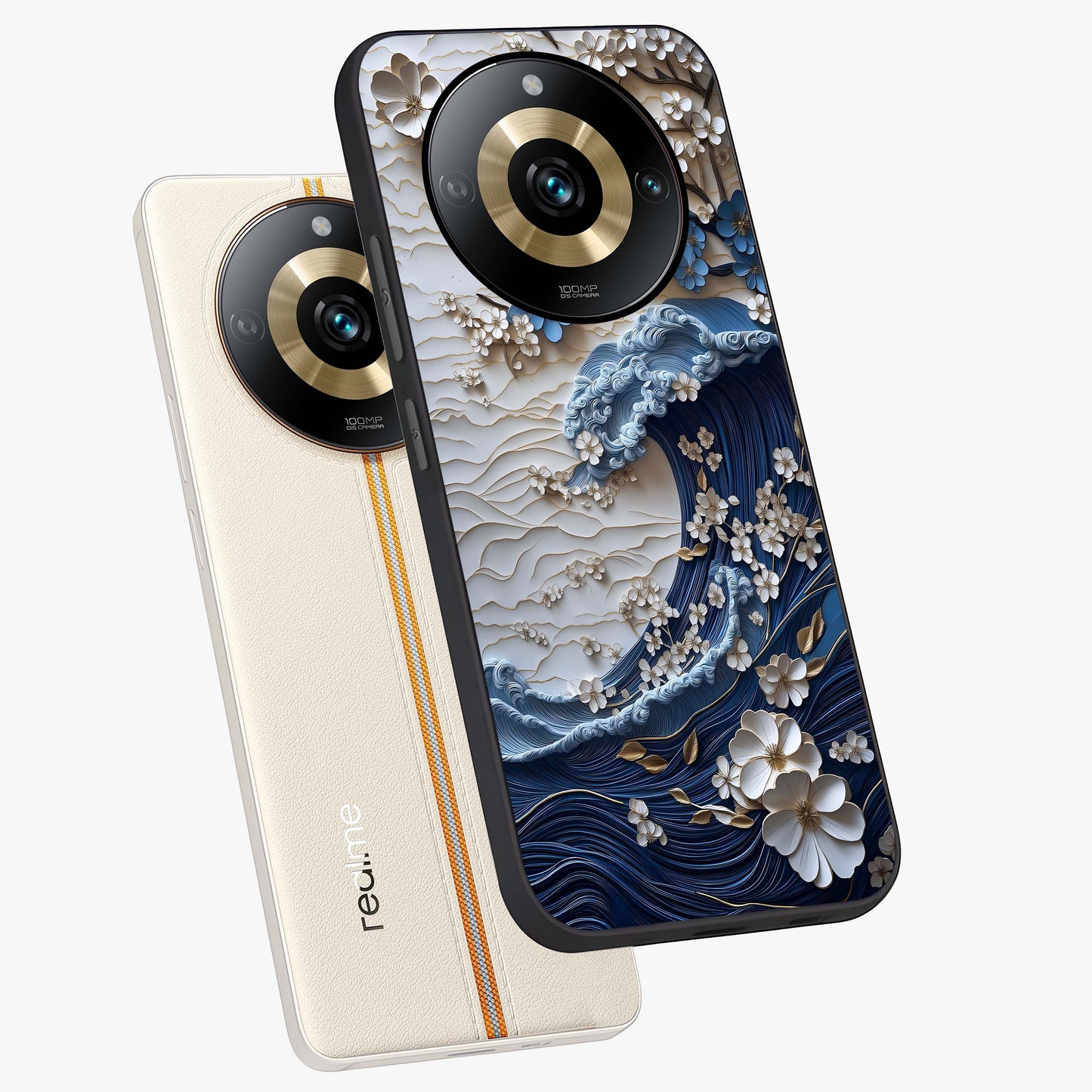 Floral Wave Origami Glass Case displayed in angled mockup highlighting geometric origami flower design with modern aesthetic style.