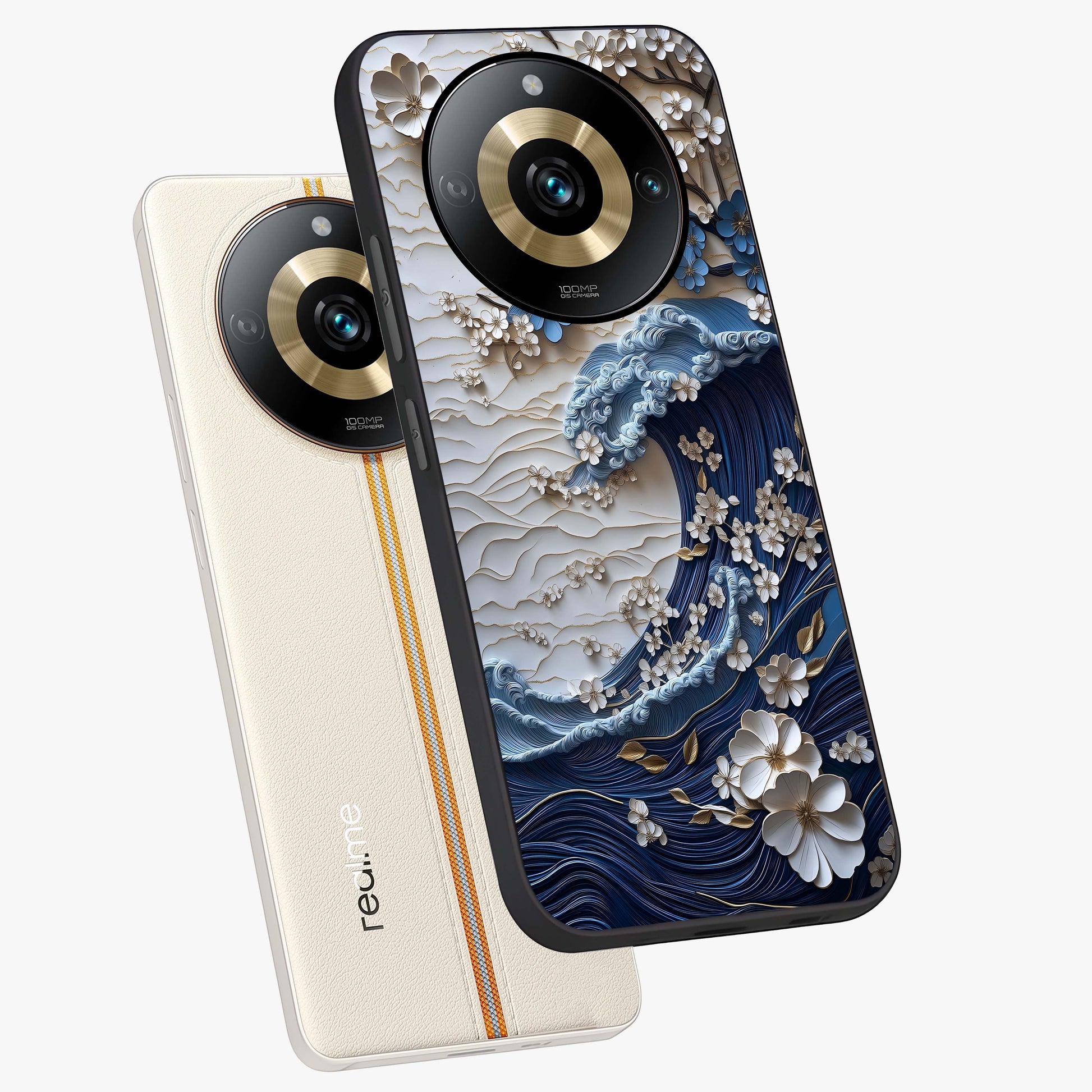 Floral Wave Origami Glass Case displayed in angled mockup highlighting geometric origami flower design with modern aesthetic style.