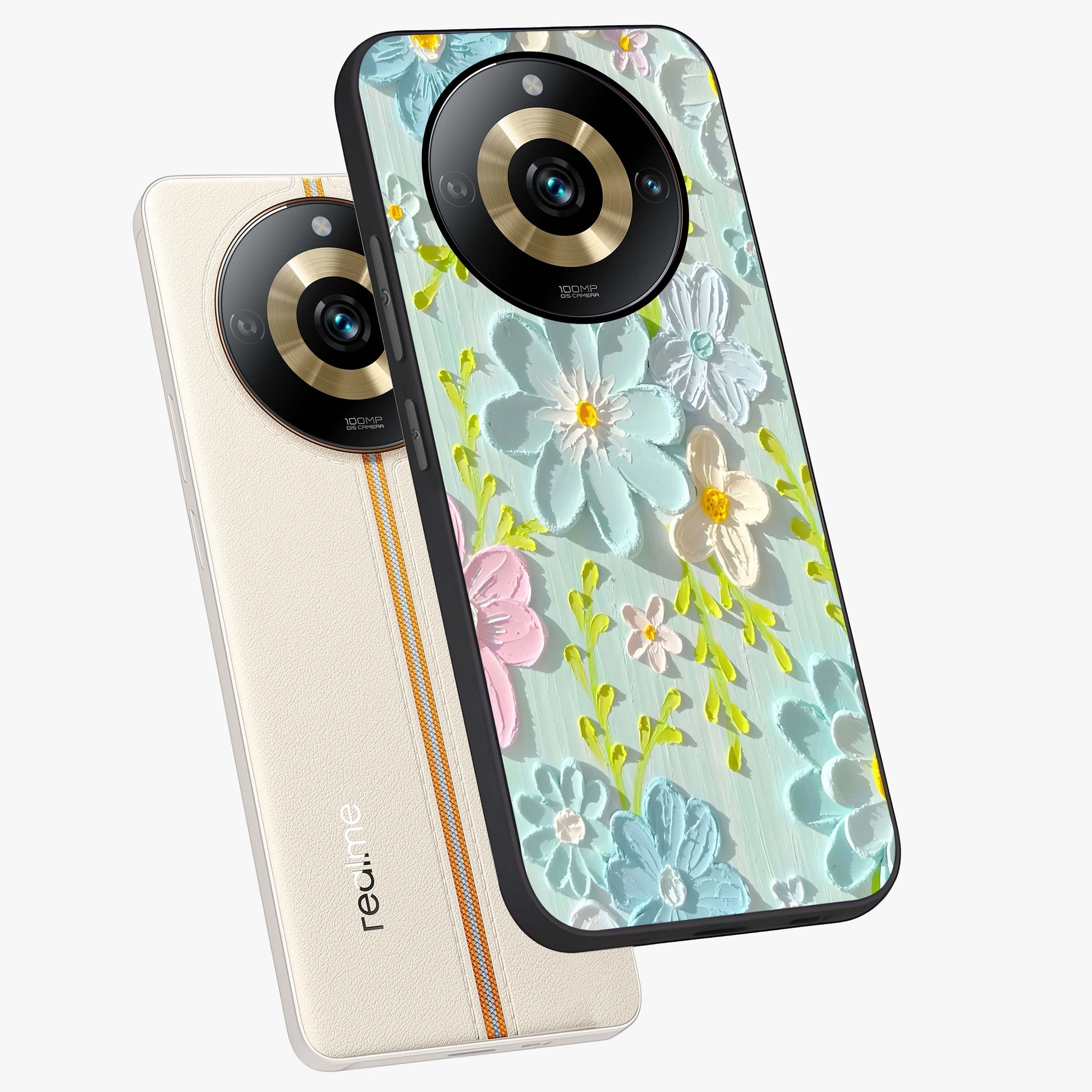 Frosted Petal Garden Glass Case displayed in angled mockup highlighting delicate flower petal design with calm garden aesthetic.
