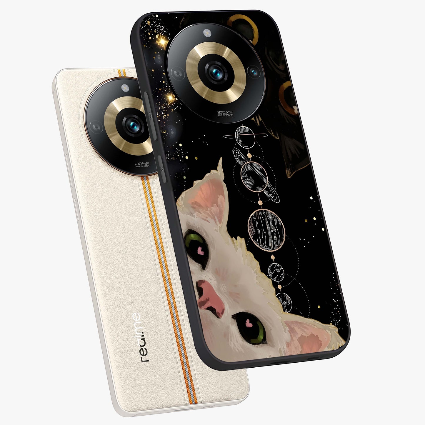 Galactic Cat Glass Case displayed in angled mockup highlighting celestial feline illustration with galaxy aesthetic style.